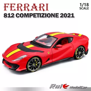 Bburago 1:18 Ferrari 812 Competizione 2021 Red Simulation Alloy Car Model - Picture 1 of 6
