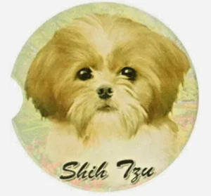 Shih Tzu Dog Absorbent Car Coaster Stoneware Auto drink Cup Holder - Picture 1 of 1