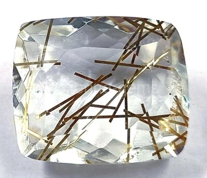 Golden Rutilated Quartz 50.0 Ct Cushion Cut IGL Transparent Loose Gemstone 5JJP - Picture 1 of 7