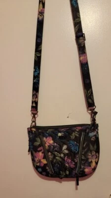 Bolso Bandolera Convertible Giratorio LUG en Flor Negro Púrpura Floral Cartera Foto 1 de 4