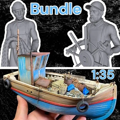 Fischerboot + Seemänner Resin Figuren 1:35 im Bundle / Kit zum selberbauen - Bild 1 von 4