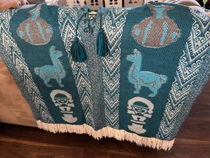 Alpaka Kapuzen Poncho Cape Wolle weich Inka Anden Handarbeit Peru Machu Picchu 3 - Bild 1 von 4