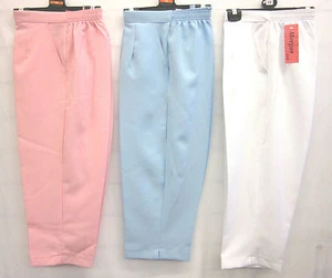 NEW 3/4 LADIES WOMENS HALF ELASTICATED WAIST CROPPED TROUSERS WITH POCKETS 10-22 - Picture 1 of 9