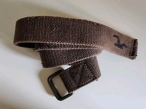 Cintura Hollister tessuto marrone anello a D fibbia ottone logo aquila grunge - Foto 1 di 7