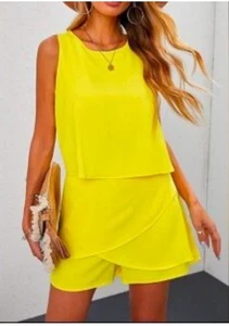 Tuta intera donna dritta in chiffon tuta sexy bavaglino pantaloni pagliaccetto L - Foto 1 di 13
