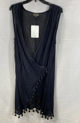 Vestido para mujer ATHENA negro nuevo con etiquetas borla dobladillo rayón envolvente L Foto 1 de 4