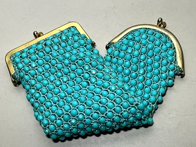 Monedero y porta cigarrillos vintage color turquesa con cuentas Hong Kong Foto 1 de 4