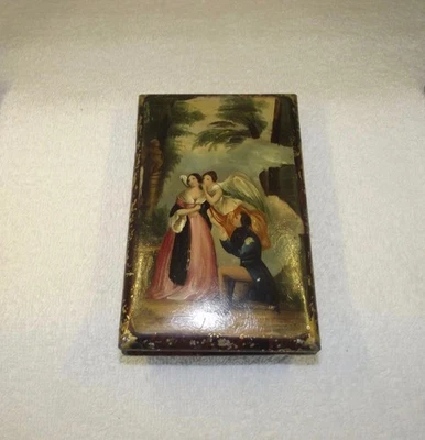 Biedermeier Blechdose Lackdose Weißblech Dose Miniaturmalerei Romantische Szene - Bild 1 von 4