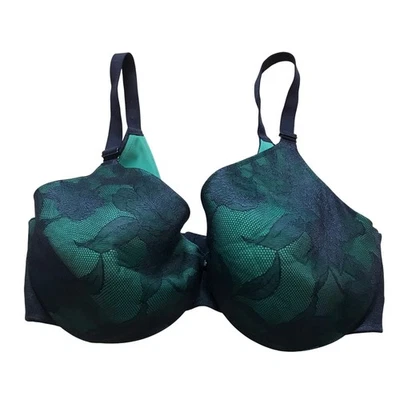 Sutiã Cacique 38F levemente forrado cobertura total azul marinho floral renda com aro - Imagem 1 de 4