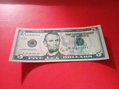 Super Fancy BINARY, REPEATER, ML 666666-33 E  2013  5 $ Five Dollars Bill Note.  - Image 1 of 2