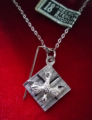 Collar Colgante Espíritu Santo Pájaro Paloma Acabado Rodio Plata Esterlina 18" De Colección Foto 1 de 4