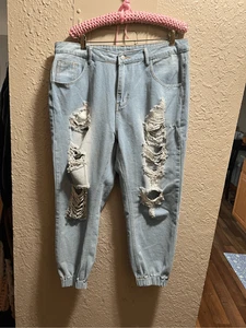 Shein Blue Distressed Jeans Damen Größe 1XL - Flecken - Bild 1 von 16