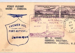 HAITI Air Mail 1930 Cover FIRST FLIGHT JAMAICA Kingston Port-au-Prince YV131 - Picture 1 of 12