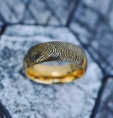 Engraved Actual Real Fingerprint Domed Rounded Cut Polished Ring - 8mm - Image 1 of 4