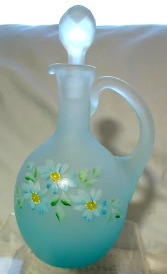 FENTON/WRIGHT"60's"SHADED"BLUE SATIN GLASS"8"CRUET"HAND PAINT"MINT~VINTAGE - Image 1 of 4