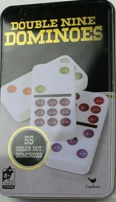 Double 9 Dominoes - Color Dot Dominoes By Cardinal  In Collectors Tin W/Tinplate - Image 1 of 4