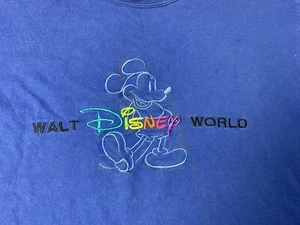 Vintage 90s Walt Disney World Mickey Mouse Embroidered Spellout T-Shirt K38 - Picture 1 of 7