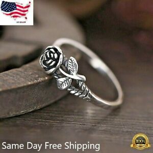 Sterling Silver Size 9.5 Flower Floral Stacking Ring Set Rose Ring Set Ready to ship Twisted Rope Rings