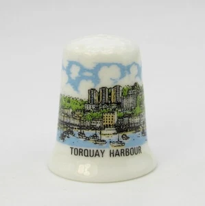 COLLECTABLE BONE CHINA THIMBLE 'TORQUAY HARBOUR' DEVON - Picture 1 of 4