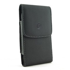BLACK LEATHER CASE SIDE COVER POUCH BELT HOLSTER SWIVEL CLIP V9E for SMARTPHONES