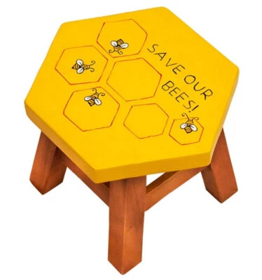 Childs Stool Save Bees Wooden Carved Wood Table Wooden Lamp Plant Stand Kid 24cm - Image 1 of 4