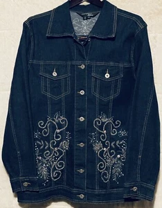 CASUAL ELEGANCE Women’s Jean Jacket Coat Embroidered And Sequins Size 14W - Picture 1 of 9