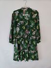 Zadig & Voltaire Green Floral 100% Silk Midi Dress, Long Sleeves Size Xs