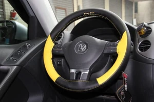 Stitch On Steering Wheel Skin Wrap Cover Yellow & Black w/ Needle & Thread Set - Bild 1 von 6