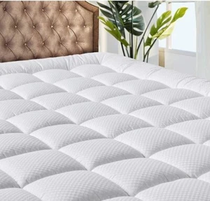 Bedding Quilted Fitted Mattress Pad Cooling Breathable Fluffy Soft Stretches up - Picture 1 of 7