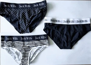 Jack Wills x3 Pack Womens Briefs Polka Dot, Striped Black Womens Size 8, Sm New - Picture 1 of 4