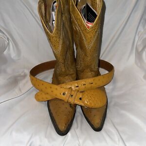 Ostrich Print Leather Boots Sz 9 And Ostrich Print Let her  Belt Size 36