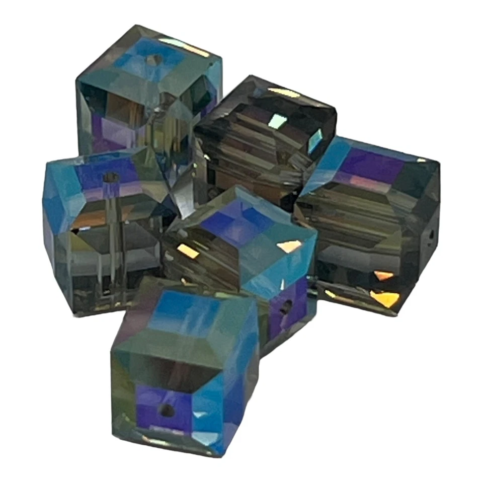 6pc Swarovski Crystal Black Diamond 8 mm Cube 5601 Beads Faceted Square - Image 1 of 2