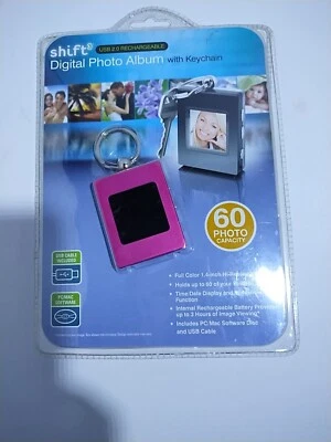 Shift3 Digital Photo Album with Keychain Holds 60 Photos Pink USB Rechargeable - Image 1 of 4