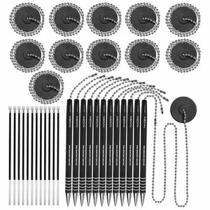 Juego de bolígrafos de seguridad de bola y cadena, 12 bolígrafos, 12 soportes adhesivos y 12 recargas (negro) - Imagen 1 de 6