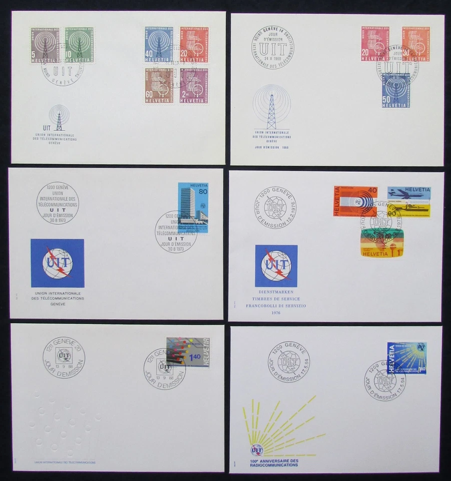 SWITZERLAND OFFICIALS ITU SCOTT 1001 TO 10015 UNADDR FDC (6) 1958-1994 - Image 1 of 1