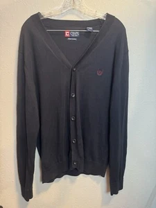 Chaps Men's Pima Cotton Black Logo ButtonUp Cardigan - Picture 1 of 5