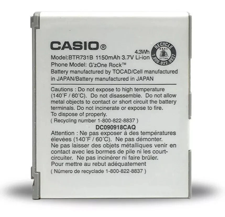 Casio BTR751B 1140mAh 3.7V Batería Li-Ion 4.3Wh para Teléfono Abatible C731 C751 Foto 1 de 1