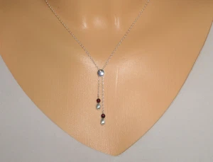 Halskette Y-Kette Anhänger Silber Tropfen und Granat verstellbar UNIKAT - Bild 1 von 7