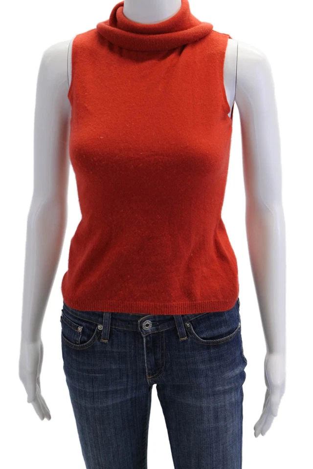 Blusa Top Lulu Bravo Mujer Cachemira Tejida Cuello Alto Sin Mangas Naranja XS Foto 1 de 4