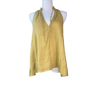 Pilcro Anthropologie donna piccolo giallo senape lino senza maniche festival floreale - Foto 1 di 9