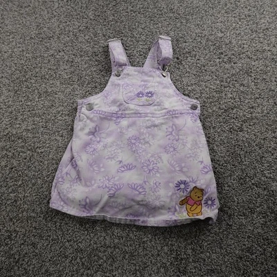 VTG Winnie The Pooh Bear Overalls Girls 3T Purple Bibs Jumper Embroidered Disney - Image 1 of 4