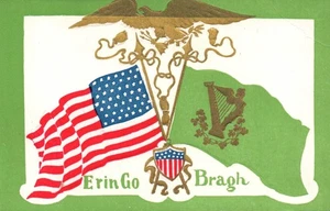 IRISCHE & AMERIKANISCHE FLAGGEN, GOLDADLER auf Vintage 1910 ST. PATRICK'S DAY Postkarte - Bild 1 von 2