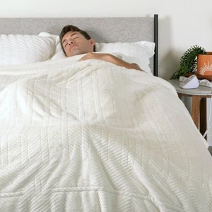 Brookstone King Heated Blanket Ivory Herringbone - Picture 1 of 10