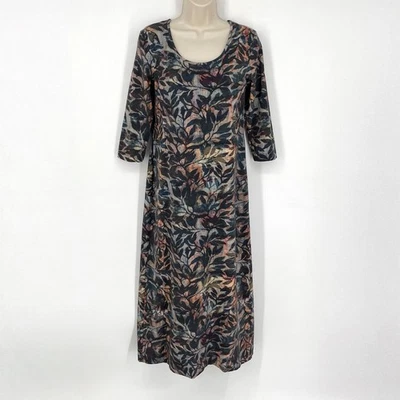 NUEVO Vestido Peruvian Connection Pintado Vid Talla M Multi Manga 3/4 Midi Cuello Redondo Foto 1 de 4