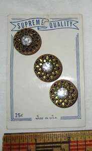 DE COLECCIÓN CALIDAD SUPREMA JUEGO DE 3 BOTONES METAL Y DIAMANTES DE IMITACIÓN NOS CAÑA 3/4" - Imagen 1 de 1