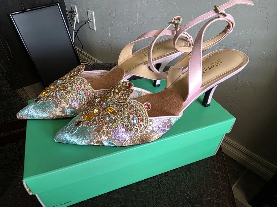 Bombas Slingback Rosa Pastel Multicoloridas Malha Floral Desdemona J. Renee, Tamanho. 13M - Imagem 1 de 4