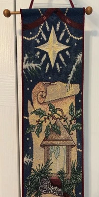 New Christmas Holiday Tapestry Bell Pull Wall Hanging Star Lantern 6.5 x 45" - Image 1 of 4