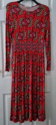Boden Thea Dress Size 12 Red Paisley Print Midi Jersey Excellent  - Image 1 of 4