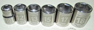 6 Craftsman USA Etched Sockets 3/8" Drive 6 Point 10mm 12mm 13mm 15mm 17mm 18mm - Picture 1 of 6