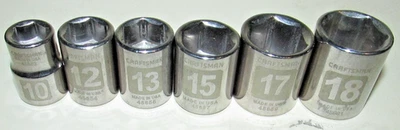 6 Craftsman USA Etched Sockets 3/8" Drive 6 Point 10mm 12mm 13mm 15mm 17mm 18mm - Image 1 of 4